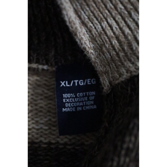 Chaps 1/4 Zip Pullover Sweater Men's XL Brown/Tan Striped Cotton Mock Neck Heavy - Picture 4 of 5